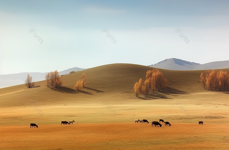 黄色辽阔大草原枯树平原牧场自然风景背景,高清,摄影图,摄影图片,图片大全,摄影图免费下载